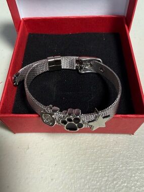 Silver Paw Charm Mesh Bracelet - Women's Bracelet